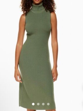 Wilfred Olive Green Sleeveless Ribbed Turtleneck Midi Dress